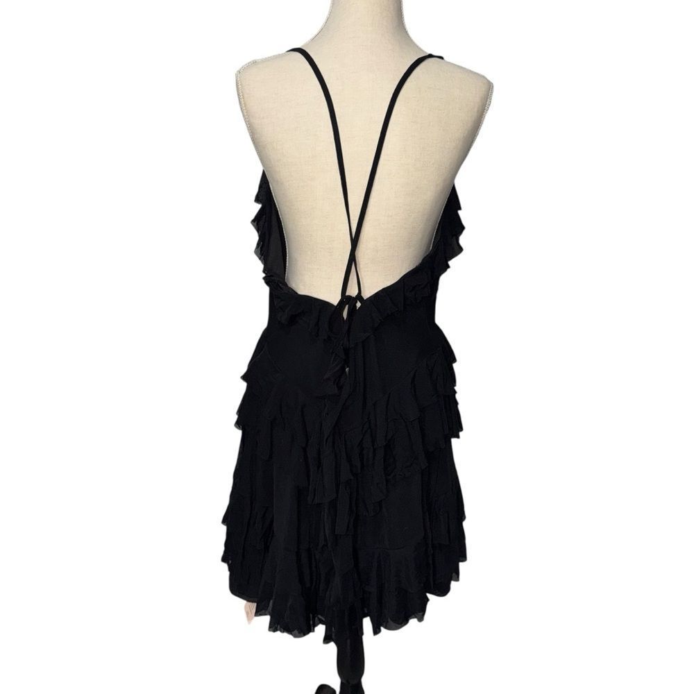 NWT SHEIN Plus Size Solid Black Ruffled V-Neck Halter Mini Dress Open Back 3XL - Picture 5 of 7
